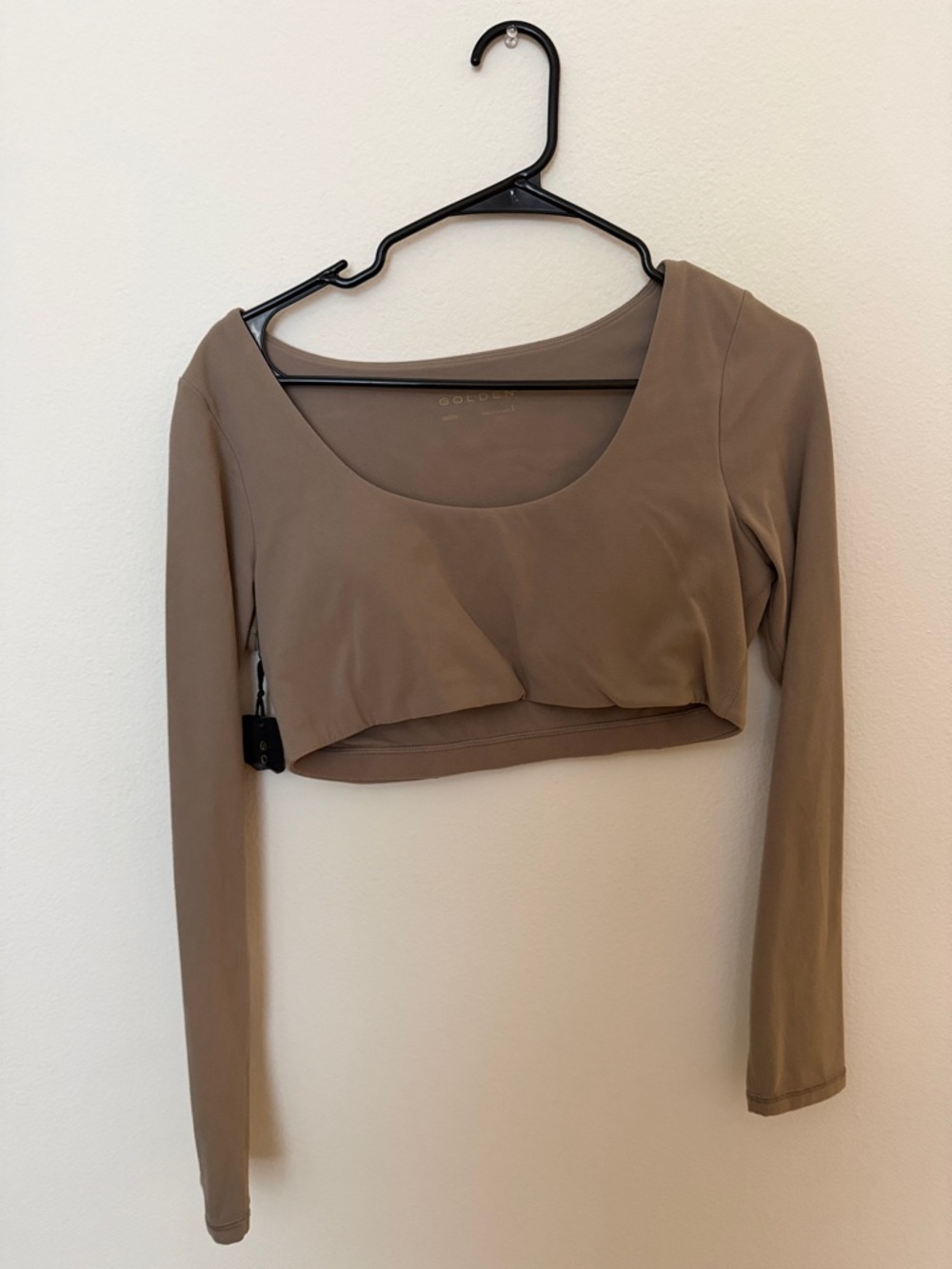 Aritzia Taupe Cropped Long-Sleeve Scoop Neck Top